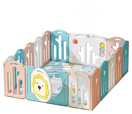 Ubaby Parque de Juegos Bebé plegable con 20 Bolas, ya montado, corralito infantil de plástico seguro, ideal para gateo, interior y exterior (León colores)