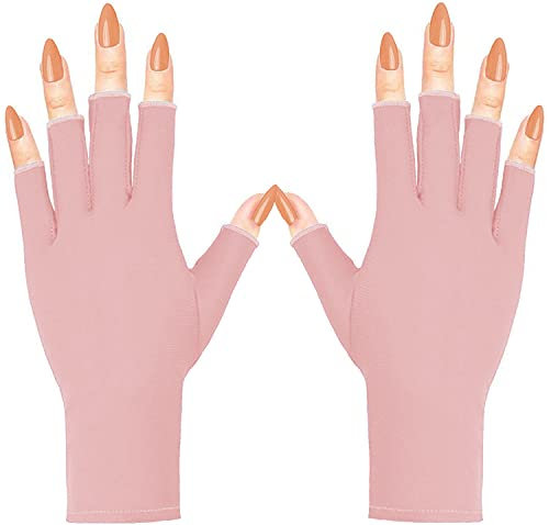 COOSLIM Guantes anti UV para lámpara de uñas de gel, guantes de protección UPF50+ para manicura, guantes de protección solar UV para mujer, color rosa