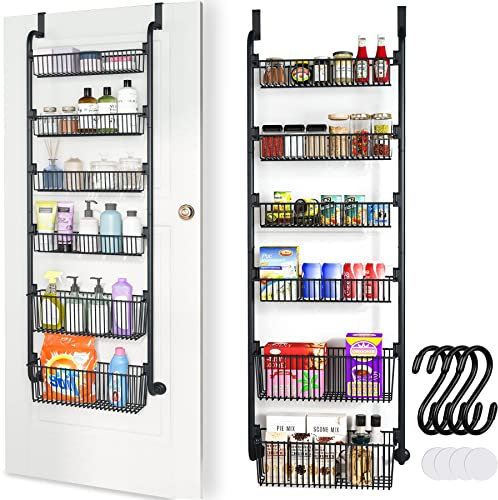 Wuciray Over Wood Door Pantry Storage Kitchen 6-Tier Door Hanging Storage Metal Pantry Door Organization And Storage Heavy-Duty Metal Hanging Kitchen Spice Can Rack Organizer With Suction Cups
