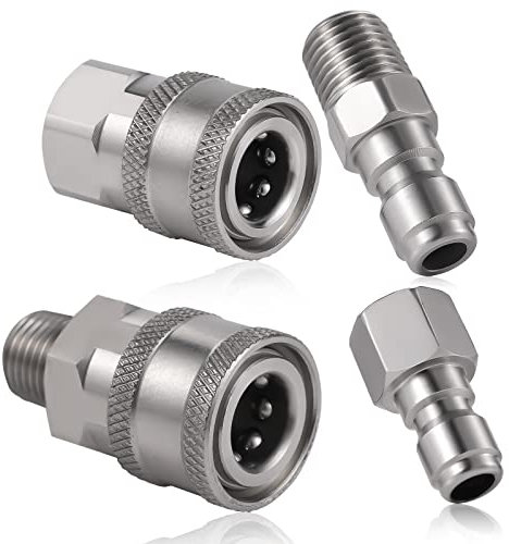 SAVITA 4pz Accoppiatore per Idropulitrice, NPT 3/8inch Raccordi per Idropulitrice Acciaio Inossidabile Maschio e Femmina Raccordi a Innesto Rapido (Filettatura Interna, Filettatura Esterna)