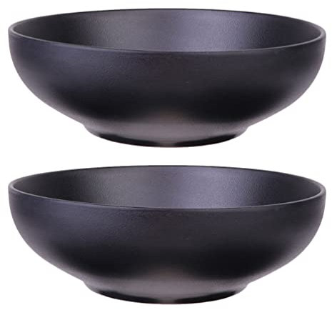 Onion Soup Bowls 2Pcs Black Melamine Noodle Bowl Soup Bowl Japanese Ramen Bowls Household Food Serving Bowl for Soup Noodle Pho Udon Stainless Steel Serving Utensils (Color : Black, Size : 14 ( Color