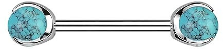 Paula & Fritz® Hantel-Stab UNIVERSAL Natur-Stein Türkis Straight Barbell Brustwarzen-Piercing Titan-IUM Grad 23 1,6-mm Stab-Dicke 5-mm Kugel-größe Set