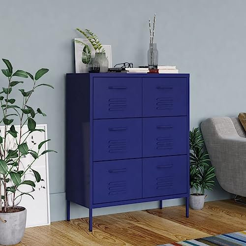 Hommdiy Schubladenschrank Metallschrank Lagerschrank Stahlschrank Aktenschränke Metallschrank Werkstatt Marineblau 80x35x101.5 cm Stahl
