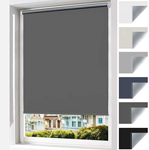 Wudomi Verdunklungsrollo ohne Bohren Klemmfix 120 x 130 cm (BxH) Dunkelgrau, Thermorollo Sichtschutz und Sonnenchutz, Rollos Hitzeschutz für Fenster & Tür