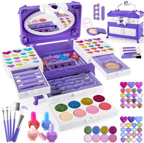 Kids Makeup, Kinderschminke Set Mädchen, Schminkkoffer Mädchen - Waschbar Schminke Kinder Mädchen Spielzeug, Halloween Weihnachts Geburtstags Geschenke für Mädchen 4-12 Jahre