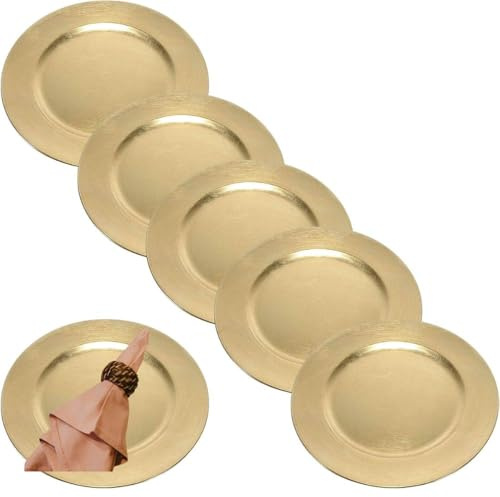 Generico 12 Sottopiatti Bordo Colore CHAMPAGNE ORO in plastica Rigida bordo Liscio Tondo 33 cm Natale cenone sotto Piatto Natalizio Capodanno Natale Cena Aperitivo