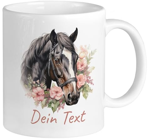 GRAZDesign Personalisierte Pferde Tasse mit Namen, Namenstasse für Kinder und Erwachsene, Kaffeebecher Keramik 330ml
