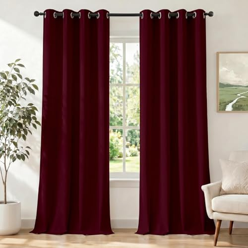Ystyle Gardinen mit Ösen 2er Set, H180 x B140 cm, Bordeauxrot | Wasserabweisend Gardinen Wohnzimmer Modern, Thermovorhang Hitzeschutz Kälteschutz, Verdunklungsvorhänge per Soggiorno