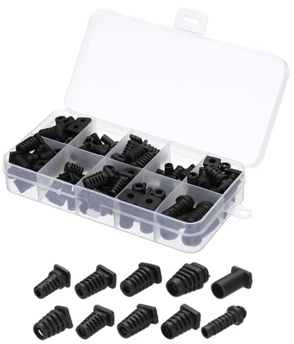 sourcing map 100pcs Strain Relief Cord Connector Assortment Cable Bushing Boot Sleeve for Electric Cable Cord Insulation Protection, Black