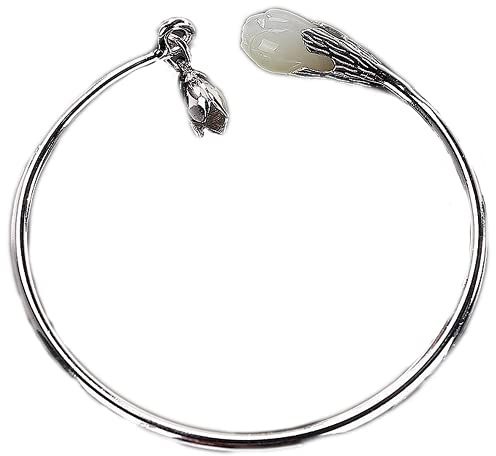 GraSky Braccialetti Chakra, Braccialetti di Cristallo Naturale, Bracciale di Protezione, Bracciale a Forma di Orchidea con calcedonio Bianco Naturale Gioielli Regolabili retrò in Stile Cinese