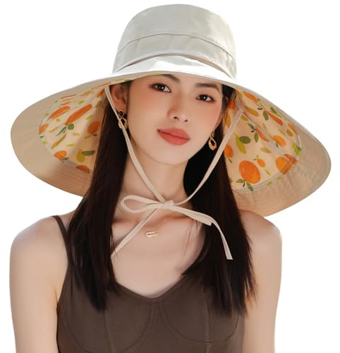 7 inch Wide Brim Women Sun Floppy Hat Summer Beach Bucket Fishing Hats Reversible Packable UV Protection for Hiking Garden Travel