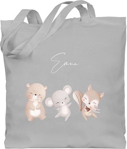Geschenk mit Namen personalisiert by Shirtracer - Baumwolltasche - Tiere - Bär Maus Eichhörnchen süße Waldtiere mit Name