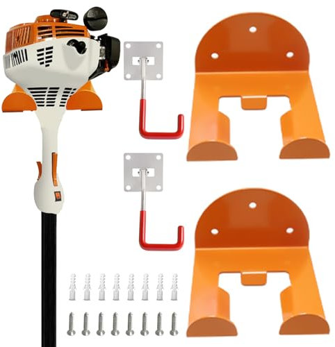 AUMEL Support Mural Rangement 2 Paquet de Crochets de Rangement de Garage Robustes+2 Paquets de Crochets Réglables pour Tronconneuse Débroussailleuse Taille Haie