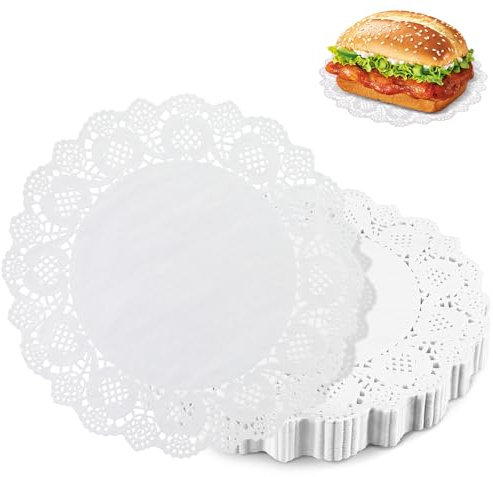 LELE LIFE Papierdeckchen für Lebensmitteltische, Papierdeckchen, 16 cm, rund, Papier-Spitzendeckchen zum Basteln, Desserts, Kuchen, weiße Deckchen, Tischset für Party, Hochzeit, Geburtstag, 200 Stück