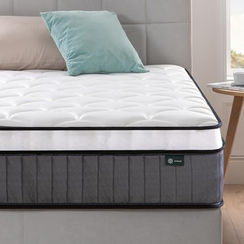 Zinus Colchón Doble de muelles ensacados - 135 x 190 cm - Altura del colchón 25 cm - Colchón híbrido de firmeza Media con Soporte ortopédico - Certificado Oeko-Tex, Color Blanco