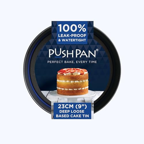 PushPan 9 Inch Deep Cake Tin | Patented Silicone Seal | Leak-Proof & Watertight Round Baking Tin | Non-Stick Low Carbon Steel | 23cm Cake Tin | Dishwasher, Oven & Freezer Safe