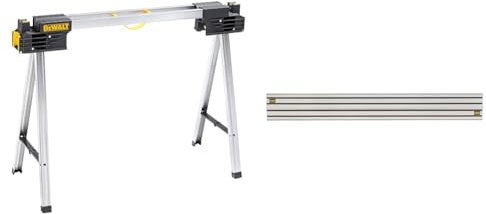 Dewalt DWST1-75676 Folding Saw Horse, Silver/Black, Sawhorse (Pack of 2) & 1.5m Guide Rail for Use with Plunge Saw Multi DWS5022