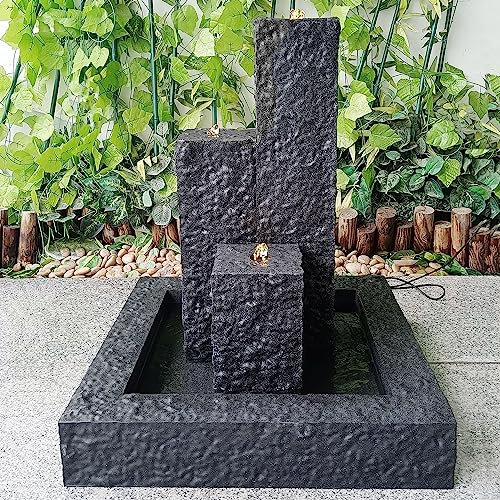 Fontana da giardino, fontana decorativa, fontana per interni, fontana Trio-Basalt grigio scuro con luce LED - Fontana a cascata 230V per giardino, laghetto da giardino, terrazza, balcone
