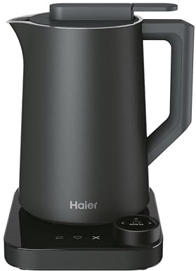 Haier Hervidor Inteligente Series 7 con Control de Temperatura por grado, Pantalla LCD, 6 programas automáticos, Mantener Caliente, Acero inoxidable, Ahorro de energía, 1,3 L, 2000 W, Gris