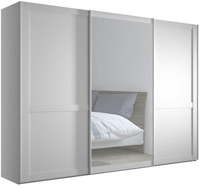 WIEMANN Schwebetürenschrank Landhausstil Kleiderschrank 300cm breit, mit Spiegeltür, Weiß, Höhe 217cm, Marlow