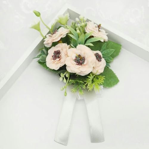 Ansteckblume, einzigartiges Design, Ansteckblume für den Bräutigam, Braut, handgefertigtes Armband, rosa Rose, Orchidee, Blume am Handgelenk, D