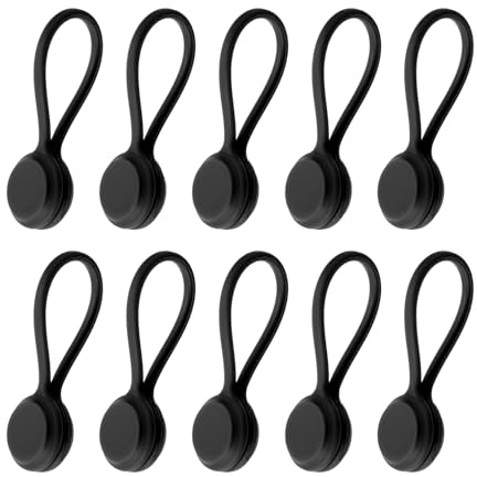 sourcing map 10Pcs Silicone Magnetic Cable Ties, Reusable Twist Ties USB Cable Organizer for Cord Management, Bundling, Fridge Magnets, Book Markers, Black