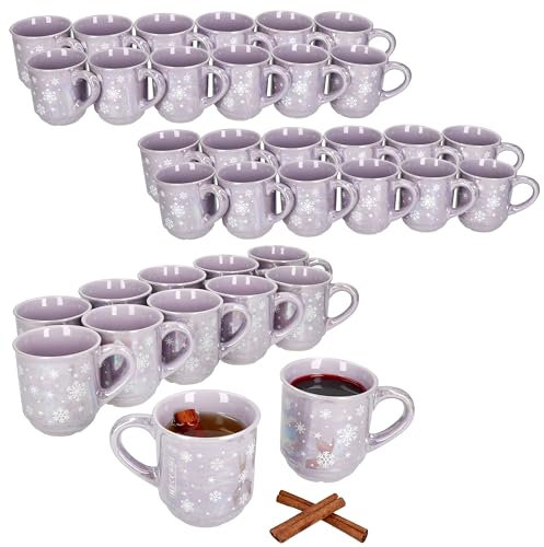MamboCat 36er Set Glühweinbecher 0,2L Brillant Flieder Weihnachtslandschaft I Klassische Keramik Perlmutt-Glühweintassen I geeicht I ideal für den Weihnachtsmarkt