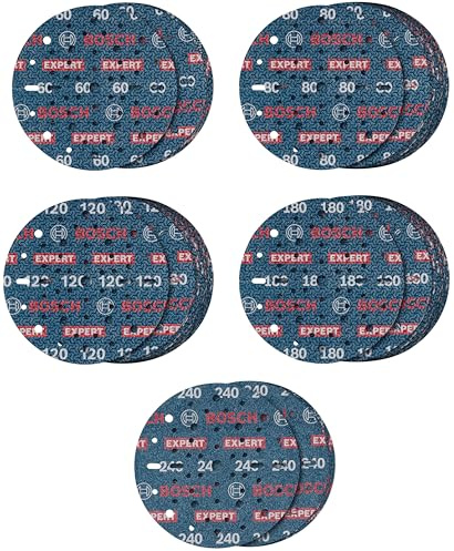 Bosch EXPERT O780 Foil Schleiffolien-Set, 150 mm | für Hartholz, Farbe auf Holz, Körnung 5x 60, 15x 80, 15x 120, 15x 180, 5x 240, Professional Zubehör Exzenterschleifer