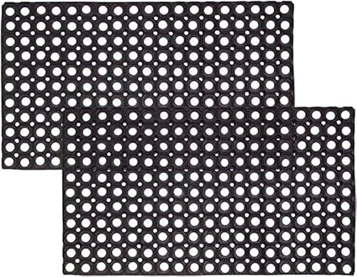 Pro Home Rubber Door Mat with Drainage Holes Washable Heavy Duty Non-Slip Anti Fatigue Dirt Scrapper Outdoor Floor Mat Office Home Caravan Entrance Backdoor Patio Garden (Pack-2, 60x40cm)