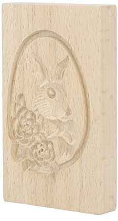 QANYEGN Wooden Cookie Dies, Gingerbread Cookie Stamp, Carved Biscuit Press Stamp Dies for Home Kitchen Baking (Rabbit and Flower)