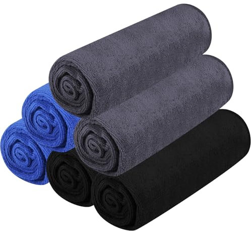 DASHUAIGE 6 Pack Microfiber Gym Towels, 35cm x 75cm, Quick-Dry & Ultra-Absorbent, Multipurpose Sports Towels, Blue+Black+Dark Gray