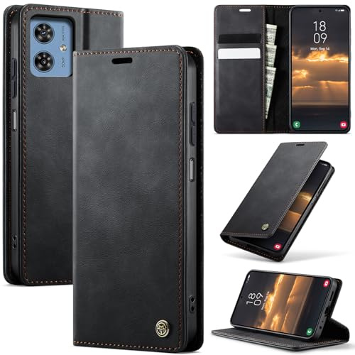 owlhold Funda para Motorola Moto g54/G14 5G,Funda Avanzado PU Piel [Tarjetas y Billetera][Soporte Plegable][Cierre Magnético] Antigolpes Libro Case Carcasa para Motorola Moto g54/G14 5G -Negro