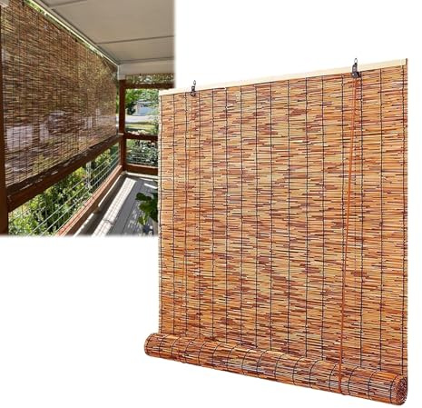 Custom Bamboo Roller Blind, Outdoor Roller Shade for Patio Sun Protection, 85 90 100 120 280 130 160 210 220 260cm Cordless Reed Blinds for Patio, Porch, Windows