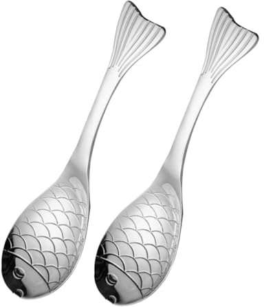ELAYARD Löffelset Fischförmige Servierlöffel aus Edelstahl Einfaches und Stilvolles Design 2 Stück zum Servieren von Suppe Brei und Dessert