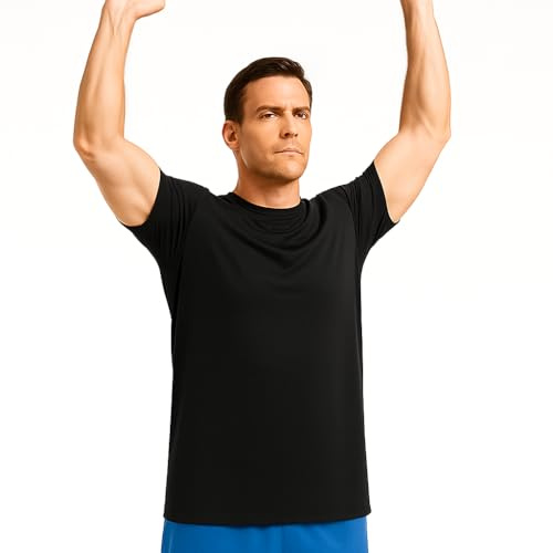 TallGymPro Gym Shirt for Tall Men – Longer Length, Slim-Fit Sleeves – Sweat-Wicking, Quick-Dry Fabric for Tall Lifters (UK, Alpha, L, Regular, Tall, Black)
