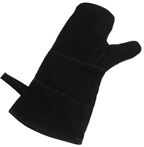 HOUDERCO Heat Resistant Bbq Gloves Fire Resistant Leather Cooking Gloves for Grill Oven and Welding 1 Pair Machine Washable