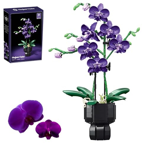 Lila Orchidee Blume Bausteine Bausatz Botanik Sammlung Modell Heim Decor | 666 Stk. Künstliche Blumen Klemmbausteine Set, große Geschenke für Geburtstag und Jahrestag für Sie und Ihn