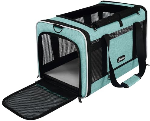 GAPZER Cat Carrier 18x11x11 TSA Approved Ventilated Top Open Softsided Pet Air Travel Bag, Small Animal Basic Crate Shih Tzu Dog Kennel Carry Case, 4-Mesh-Side Kitty Carry on up to 20lbs Teal