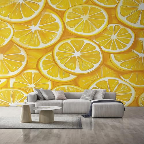 Generisch Tapete Zitronenscheiben Vliestapete Gelbe Frucht Zitrone 150X105cm Fototapete Wohnzimmer Motivtapete Schlafzimmer Tapeten Deko, Mustertapete, Wandtapete D23