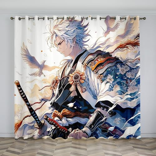 Boy Net Curtains for Windows White Hair Blackout Curtains, 3D Printed Drape Insulated Curtains, 2 Pack with Hooks, Removable and Washable for Bedroom Living Room Kitchen Pavilion