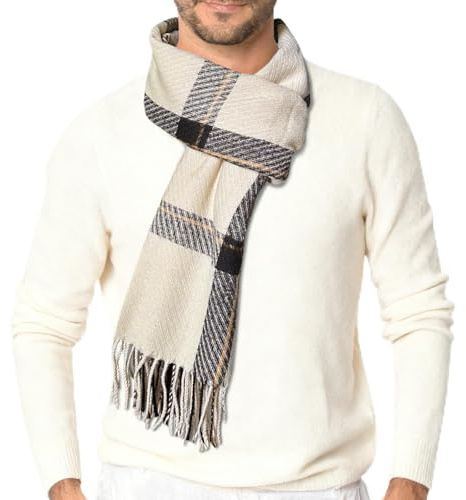 Bseical Schal Herren,Klassische Waffel Strickschal,Winterschal Warmer Plüsch Schals (Beige)