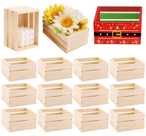 GRETJOB 12PCS 5 Wooden Crates, Nesting Rustic Wood Storage Boxes Set, Farmhouse Decorative DIY Craft Containers for Home, Office, Bathroom, Closet Display and Organization (12 PCS)