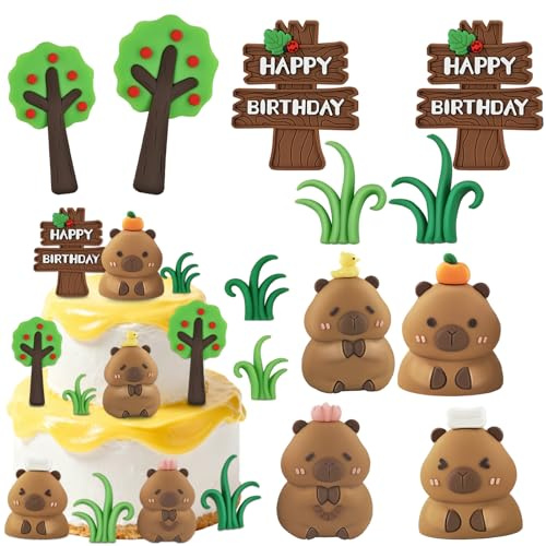 12 decoración tortas capibara,Capybara Figuras,Capybara Decoración para tartas de cumpleaños,Animales Toppers,Fiesta de Cumpleaños Topper