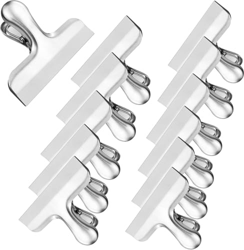 12 Stück Verschlussklammern, Verschlussclips Edelstahl, Klammern für Tüten, Klammern Metall, Tütenclips zum Verschließen & Frischhalten, 76mm Metallklammern