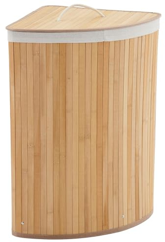 58L Bamboo Laundry Basket, Corner Laundry Hamper with Washable Liner, Foldable Washing Baskets, Corner Storage Basket with Lid and Handles for Laundry Room Bedroom