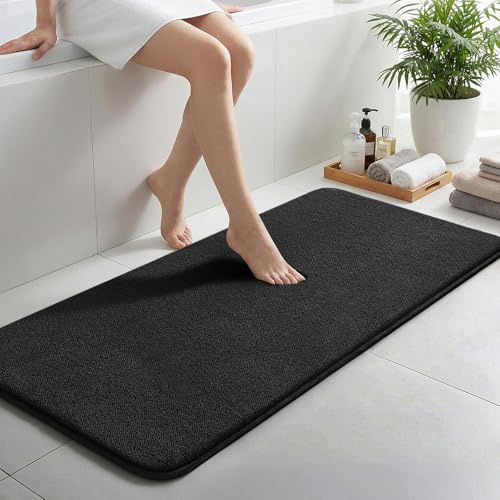 Sour Lemon Badematte rutschfest 50x120 cm, Saugfähige Mikrofaser Badteppich | Schwarz Waschbar Badezimmerteppich Weicher Flauschiger Badvorleger Badezimmermatte für Dusche Badewannen WC