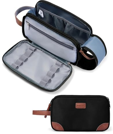 ECOHUB Beauty Case da Viaggio per Uomo Impermeabile con Scomparti Multipli | Grande Capacità, Apertura a 180°, Doppia Cerniera SBS, Portatile, Riciclata, Leggera, per Bagno, Palestra, 25,5×15×13 cm