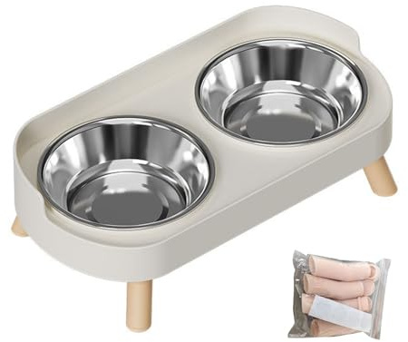 EMUKOEP Gamelles Doubles Surélevées pour Chien, Support de Gamelle surélevé élégant avec Nourriture en Acier Inoxydable, Comprend Une Protection Contre Les éclaboussures pour Une