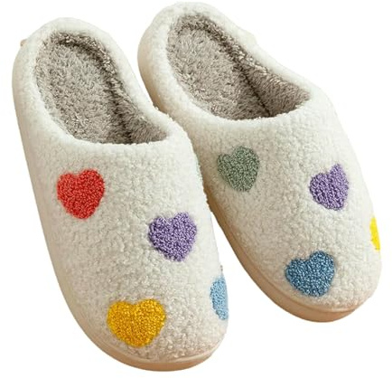 SHAIBR Pantofole da Donna con Cuore Colorato Carino San Valentino Amore Romantico Scarpe Comode Invernali Piatte per La Casa-bianco-37-38