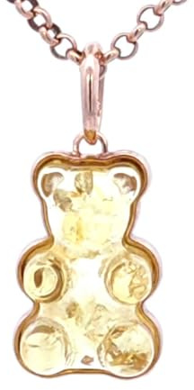 Anhänger Bernstein Gummibärchen 925 Sterling Silber Rose Gold vergoldet – Gelb Honig-farbener Baltischer Naturbernstein – Süßes Gummibärchen Design Damen Schmuck - 20mm / 9mm